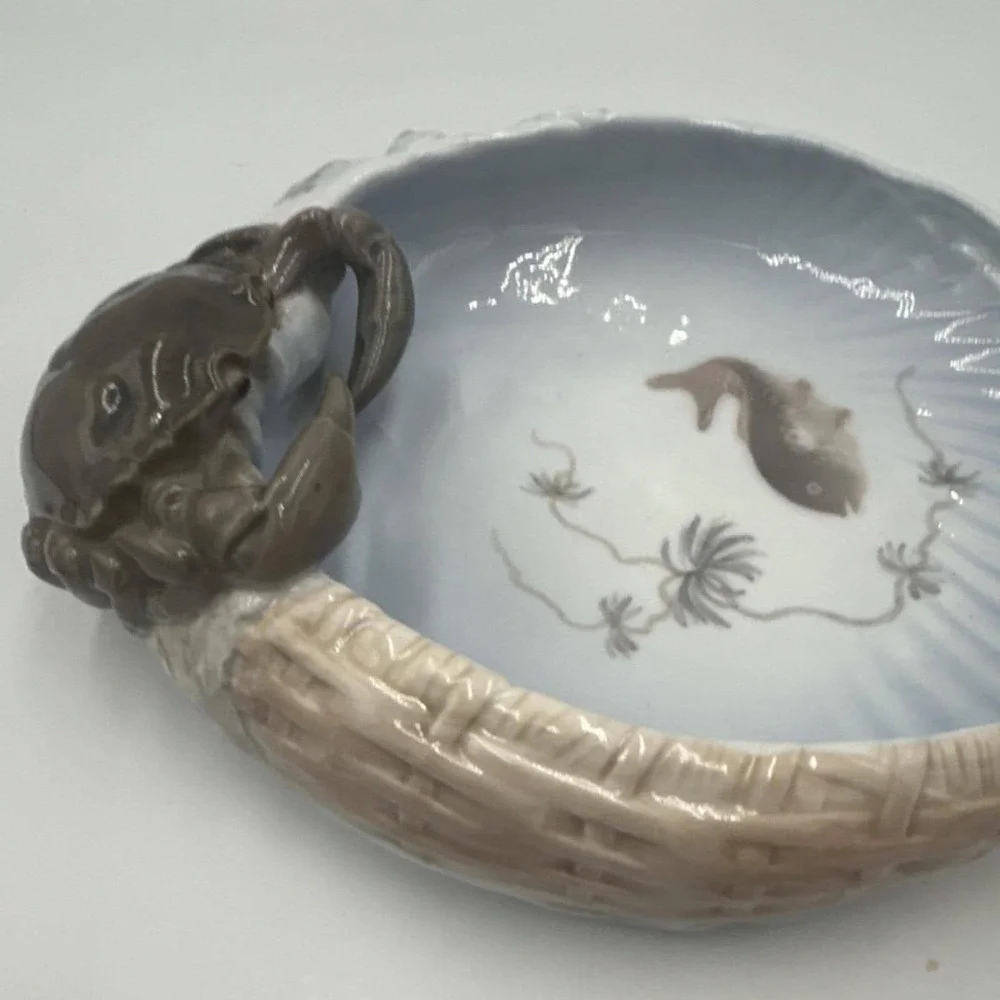 Royal Copenhagen Art Nouveau bowl Porcelain Crab Fish Pattern, Denmark, Blue